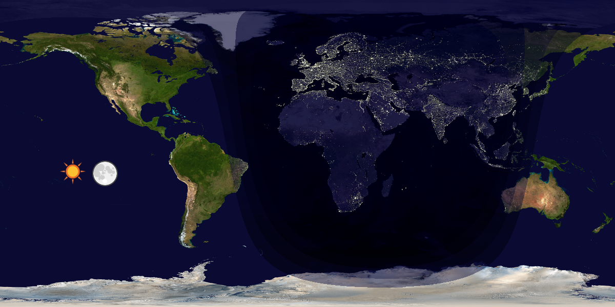 Verdenskart som viser dag og natt 