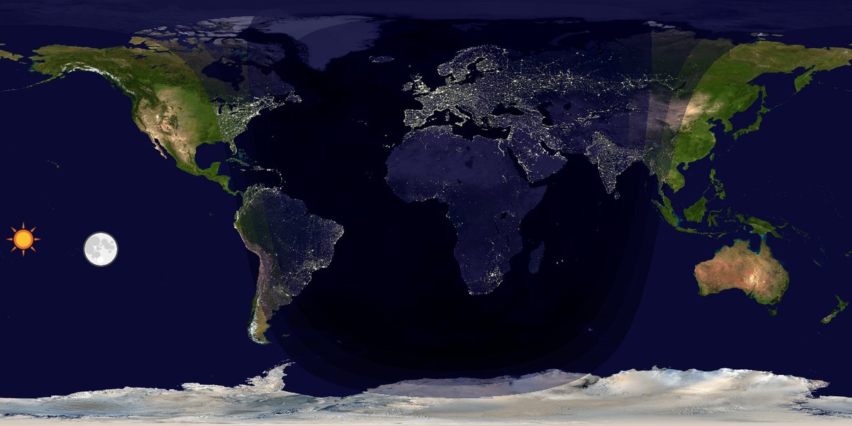 Verdenskart som viser dag og natt 