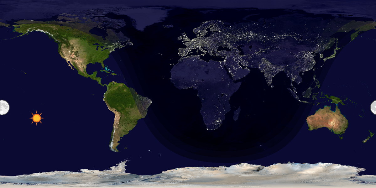 Verdenskart som viser dag og natt 