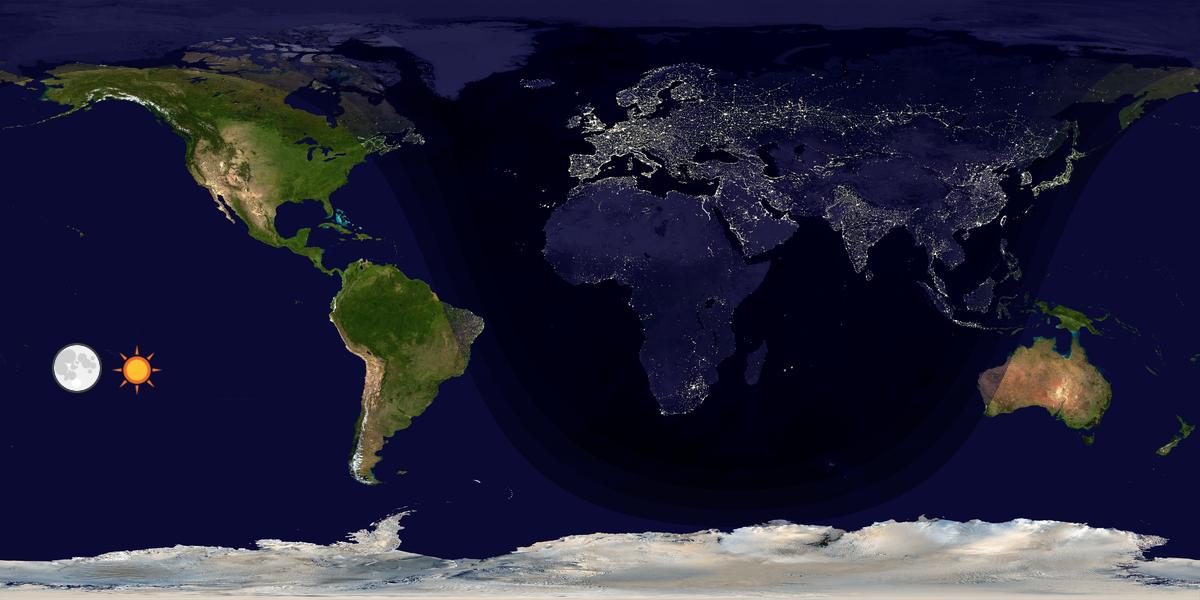 Verdenskart som viser dag og natt 