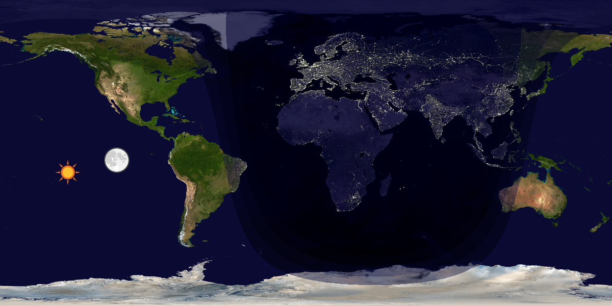 Verdenskart som viser dag og natt 