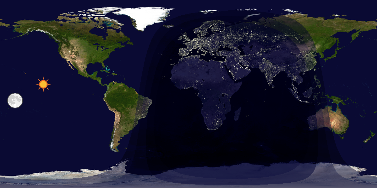 Verdenskart som viser dag og natt 