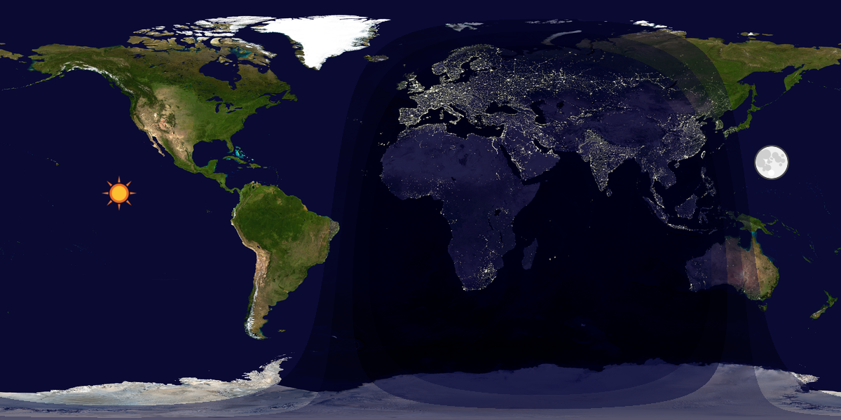 Verdenskart som viser dag og natt 