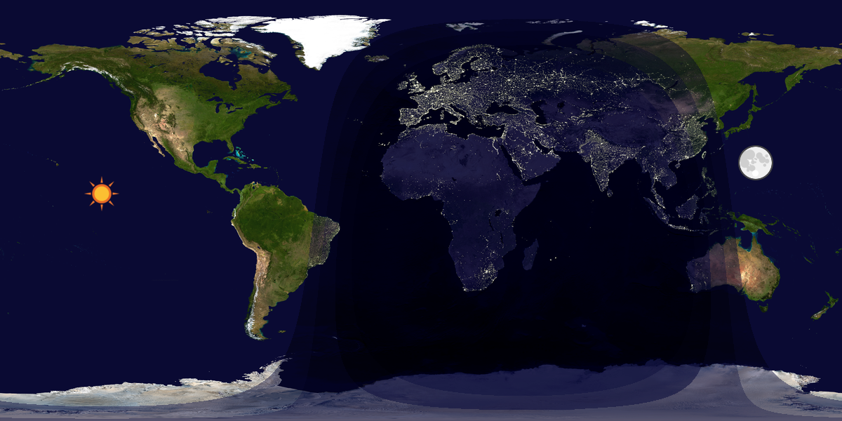 Verdenskart som viser dag og natt 