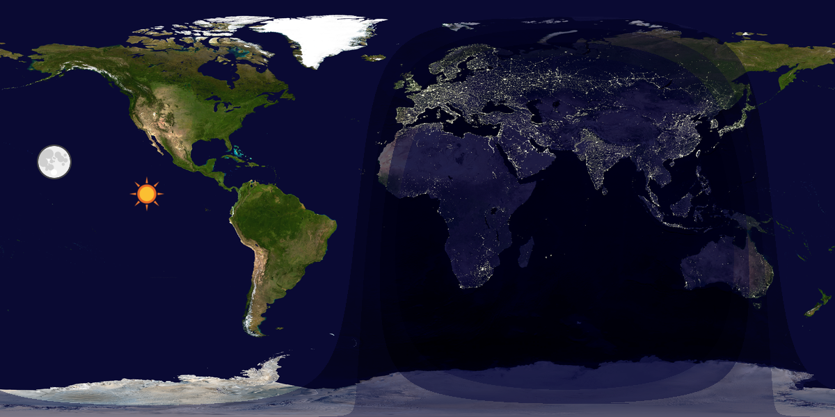 Verdenskart som viser dag og natt 