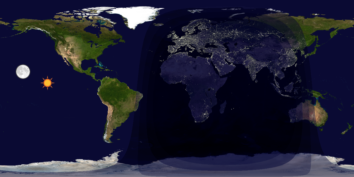 Verdenskart som viser dag og natt 