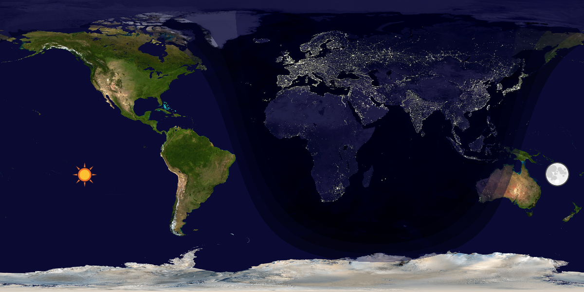 Verdenskart som viser dag og natt 