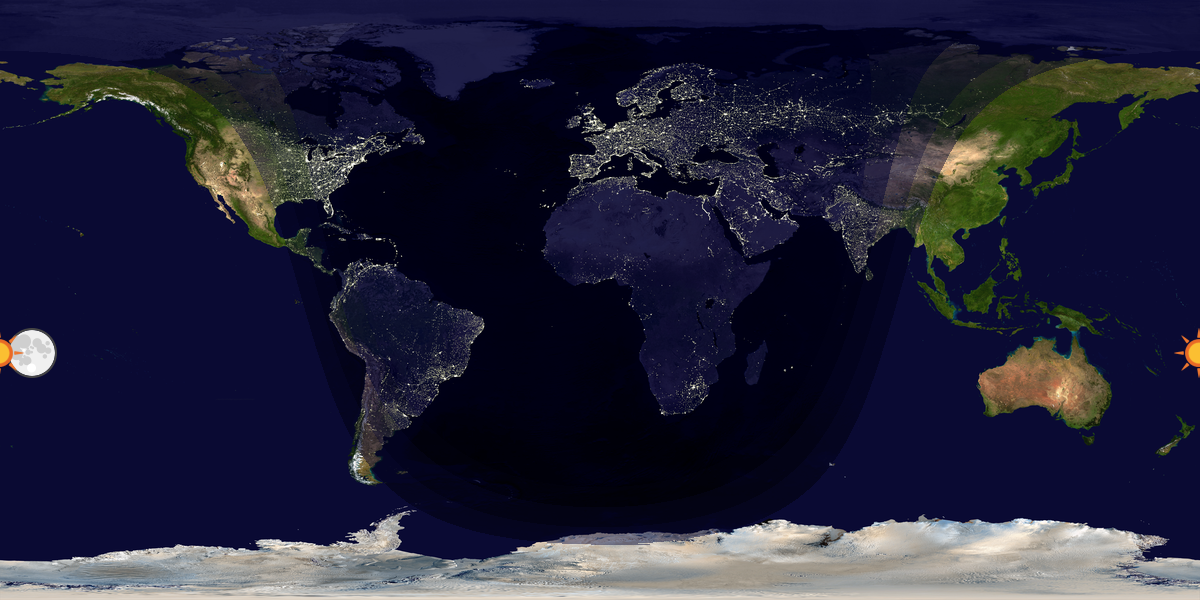 Verdenskart som viser dag og natt 