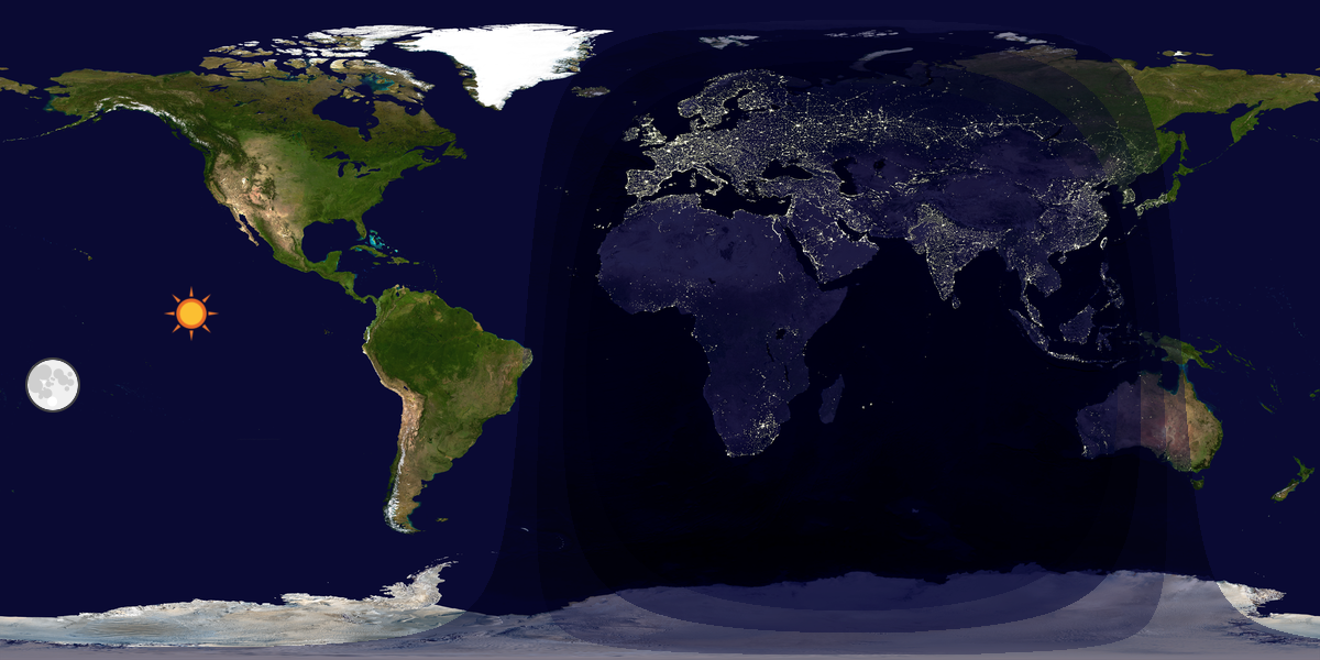 Verdenskart som viser dag og natt 