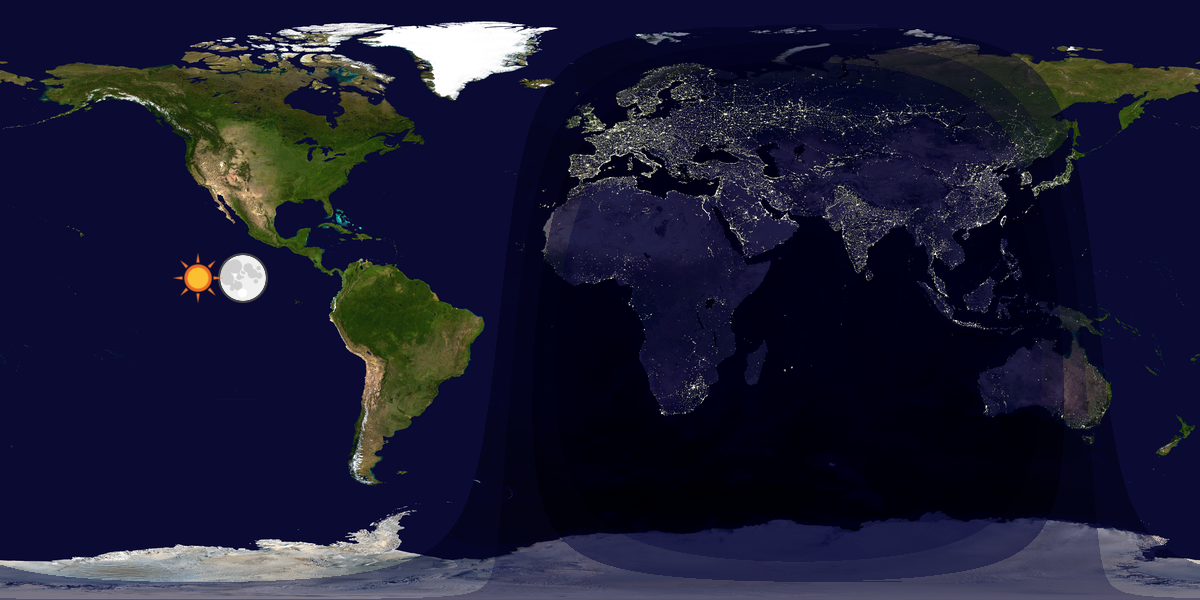 Verdenskart som viser dag og natt 