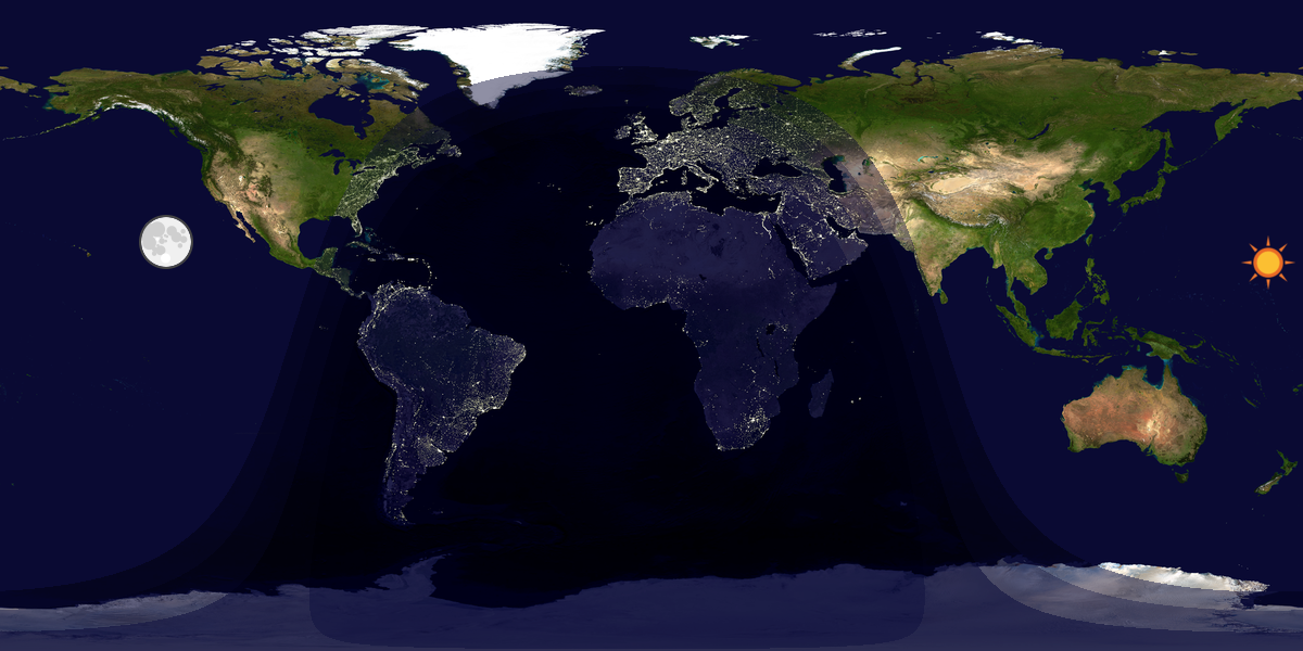 Verdenskart som viser dag og natt 