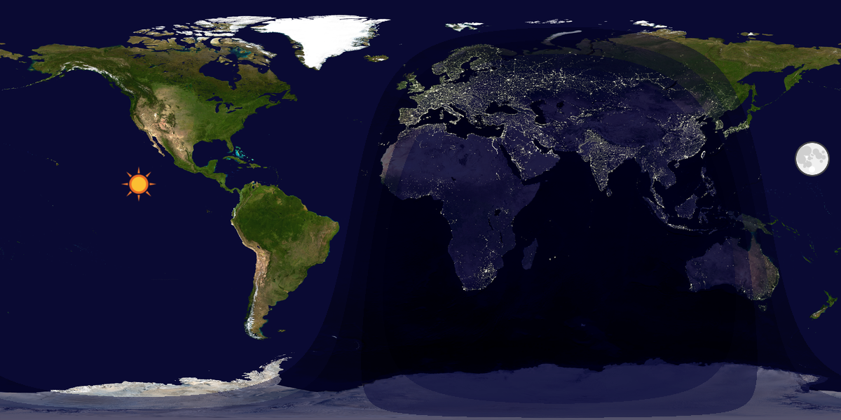 Verdenskart som viser dag og natt 