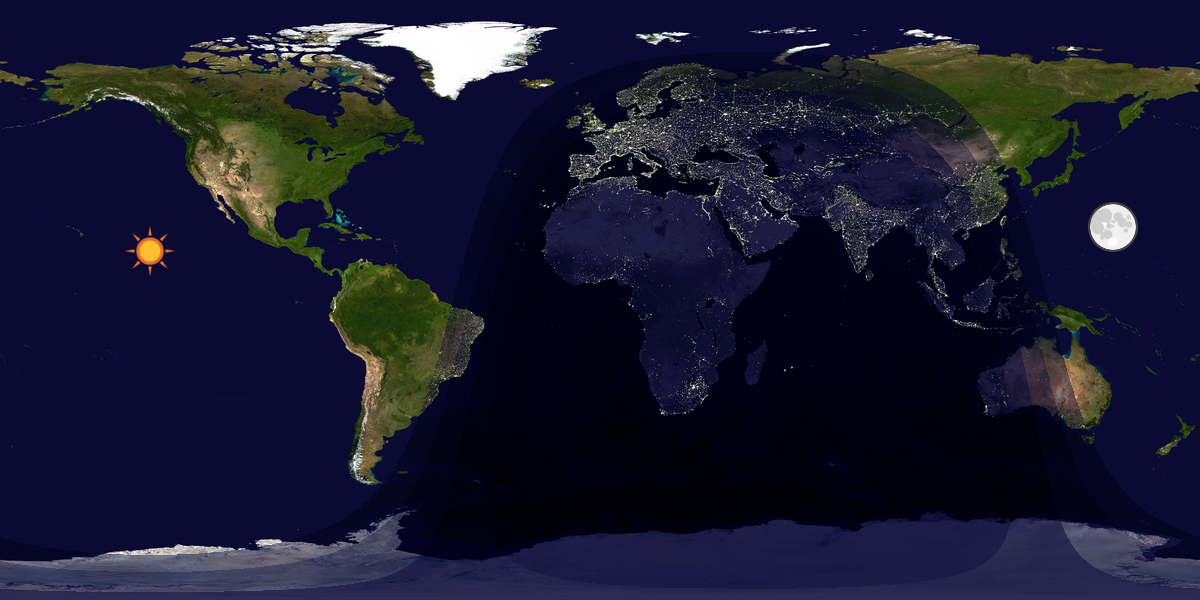 Verdenskart som viser dag og natt 