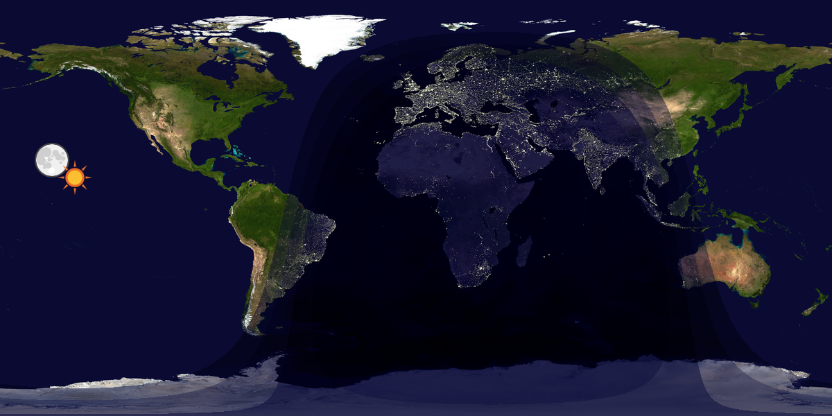 Verdenskart som viser dag og natt 