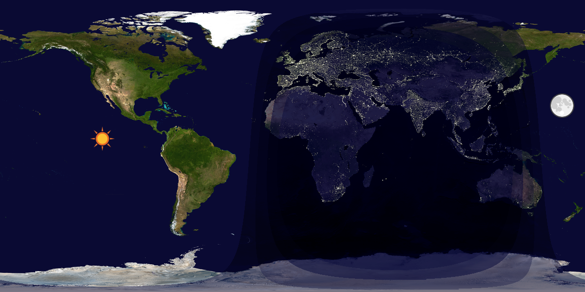 Verdenskart som viser dag og natt 