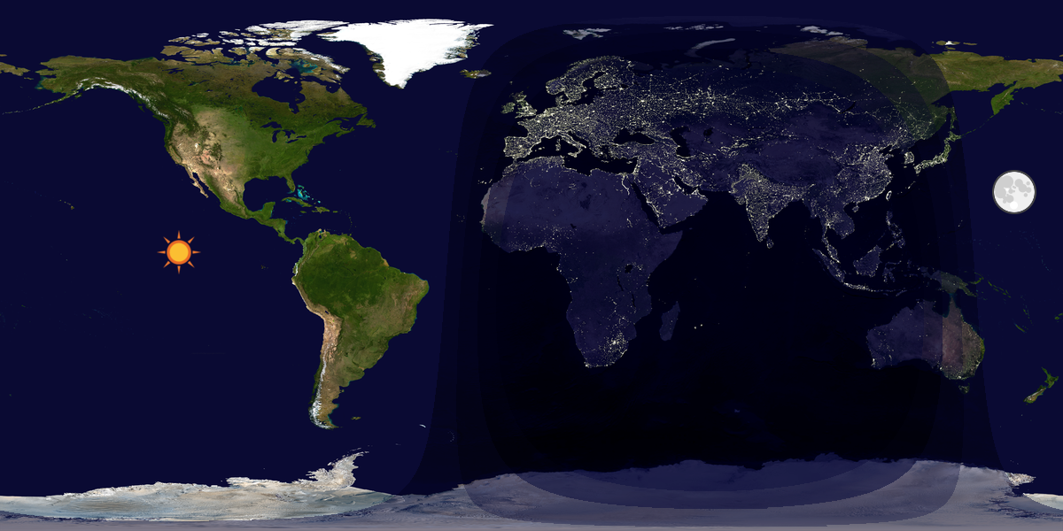 Verdenskart som viser dag og natt 
