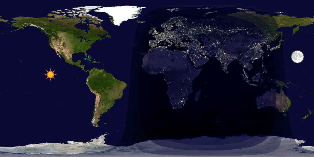 Verdenskart som viser dag og natt 
