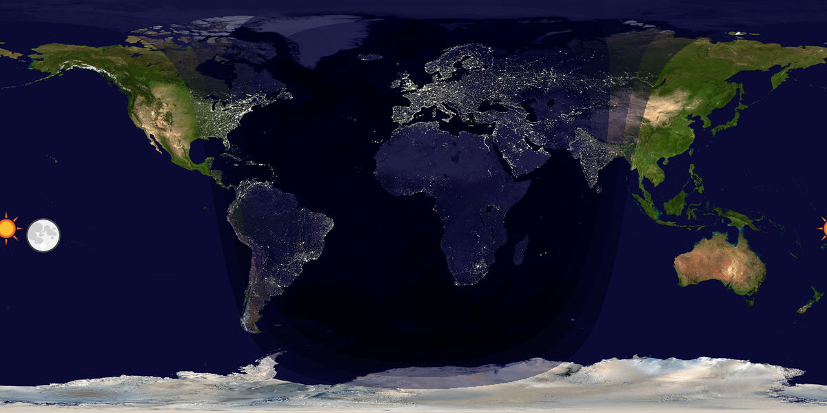 Verdenskart som viser dag og natt 