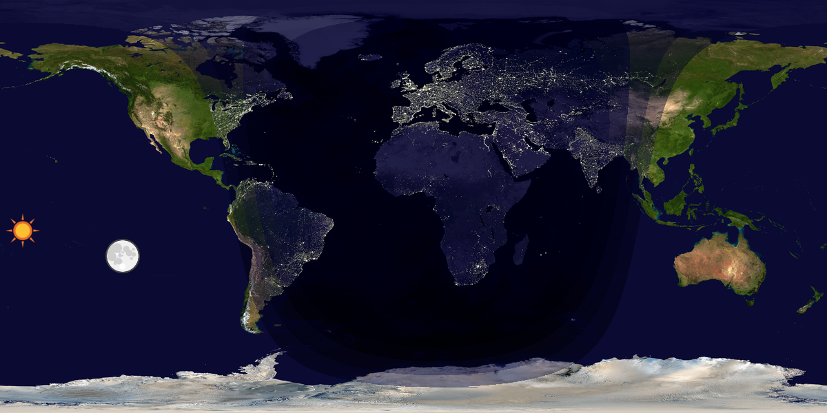 Verdenskart som viser dag og natt 