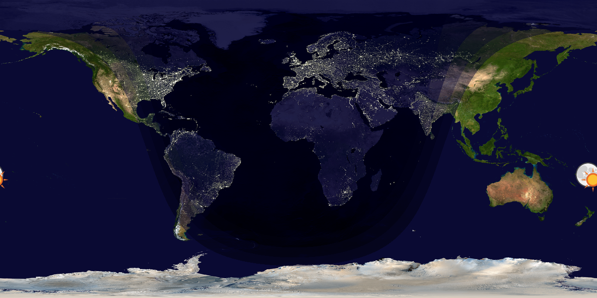 Verdenskart som viser dag og natt 