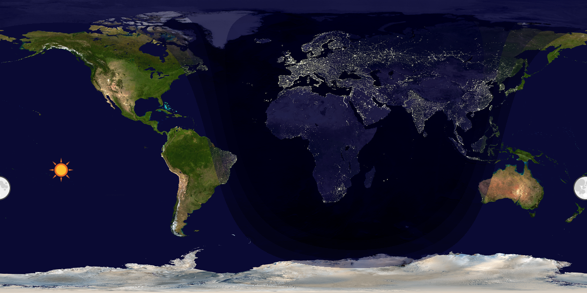 Verdenskart som viser dag og natt 