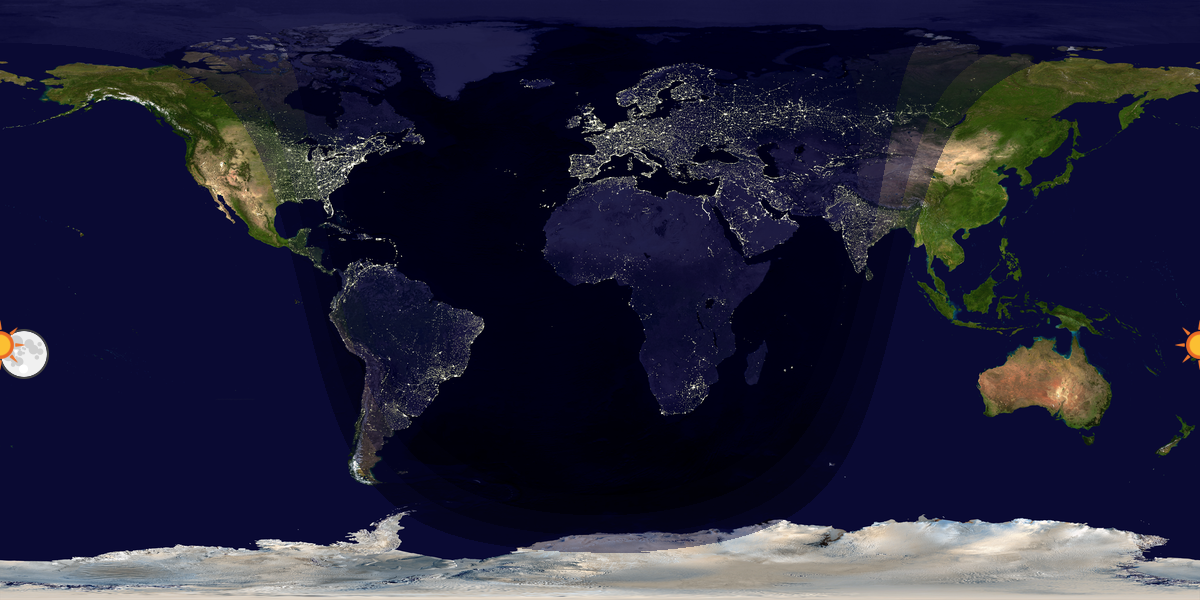 Verdenskart som viser dag og natt 