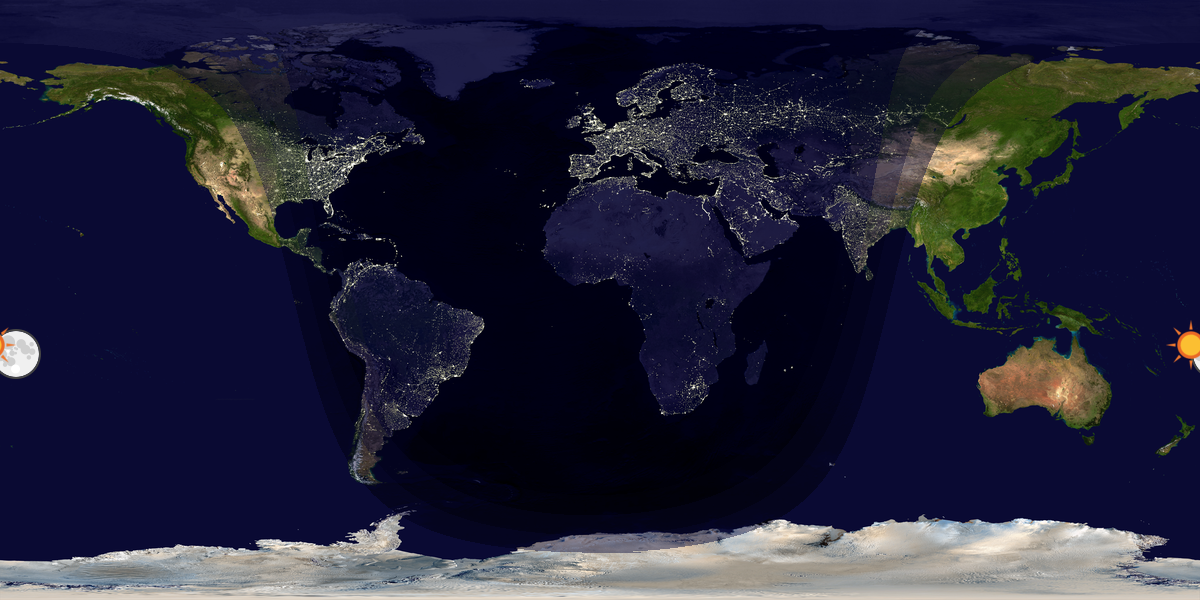 Verdenskart som viser dag og natt 