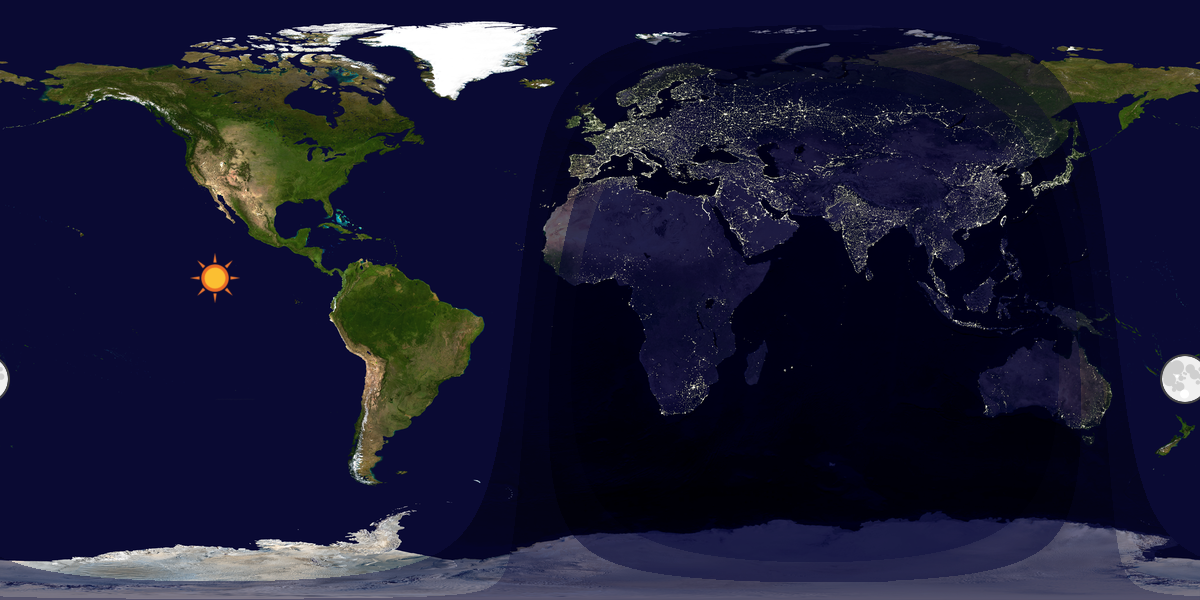 Verdenskart som viser dag og natt 