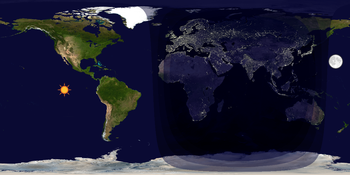 Verdenskart som viser dag og natt 