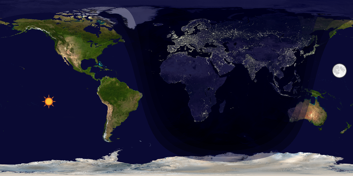 Verdenskart som viser dag og natt 
