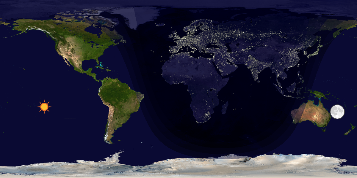 Verdenskart som viser dag og natt 