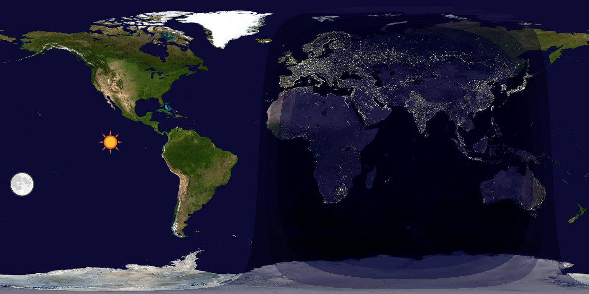 Verdenskart som viser dag og natt 