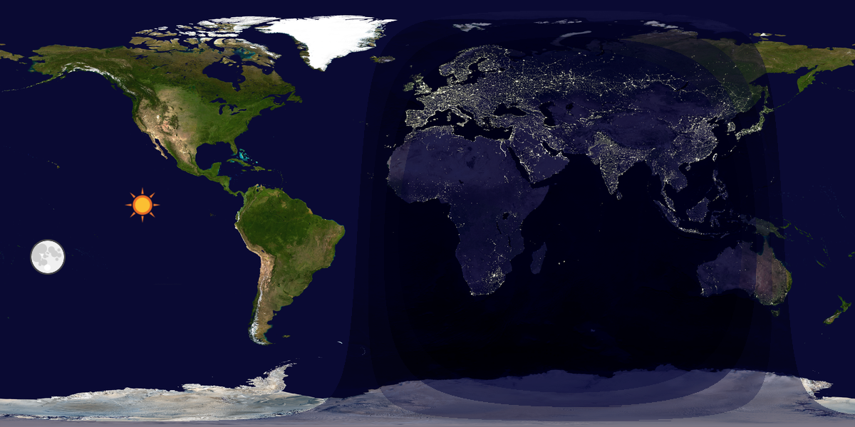 Verdenskart som viser dag og natt 