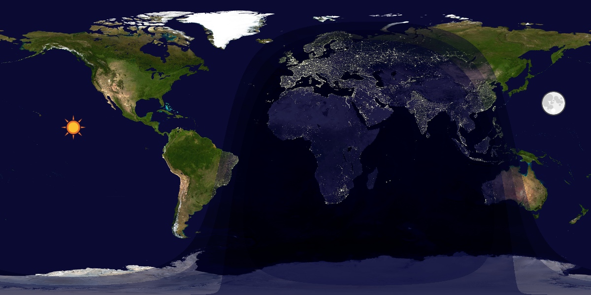 Verdenskart som viser dag og natt 