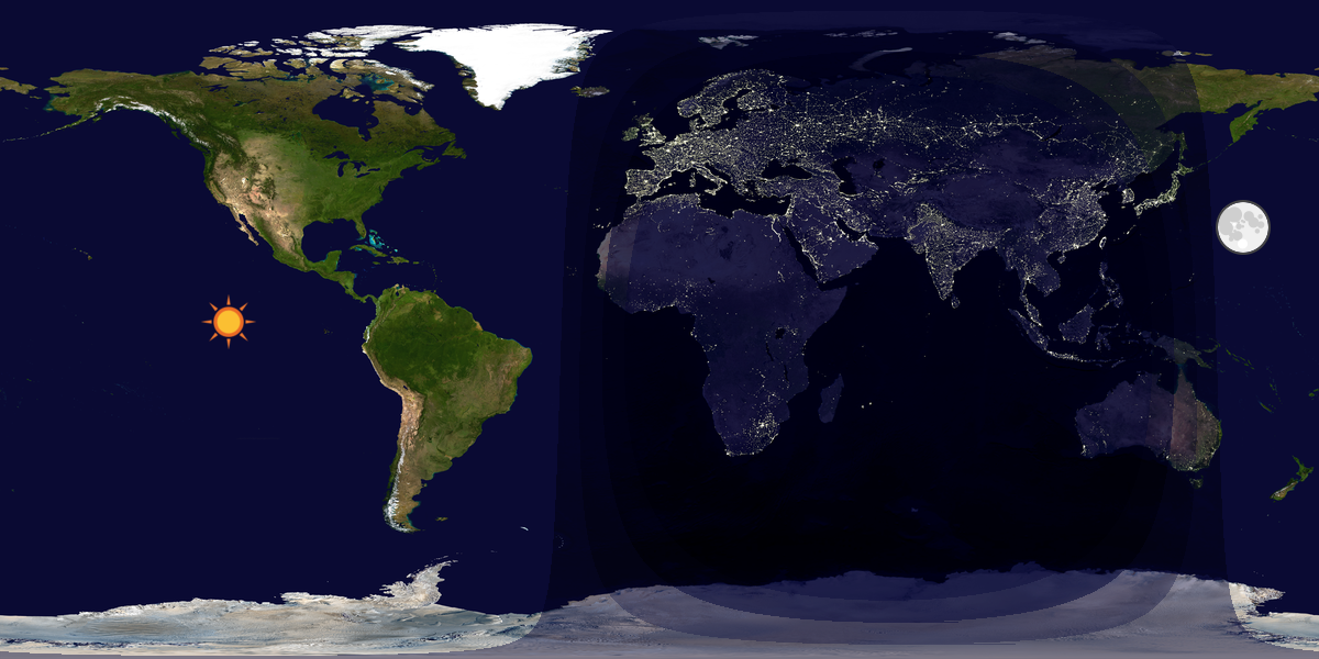 Verdenskart som viser dag og natt 