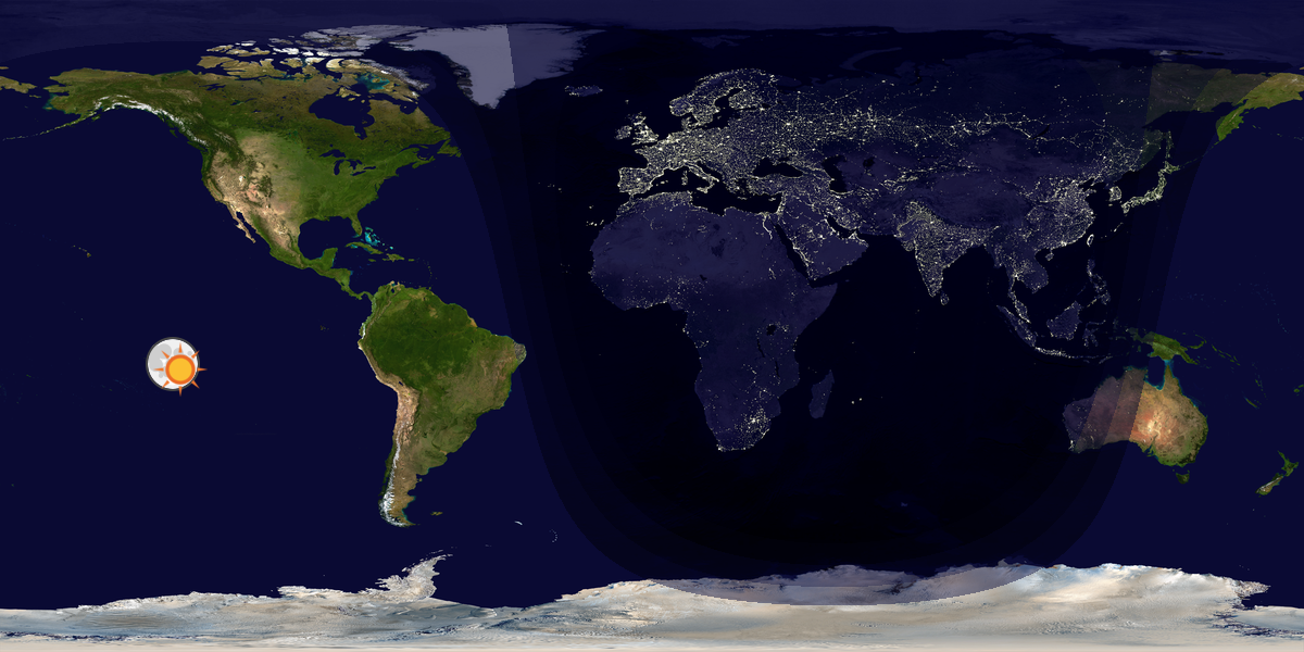 Verdenskart som viser dag og natt 