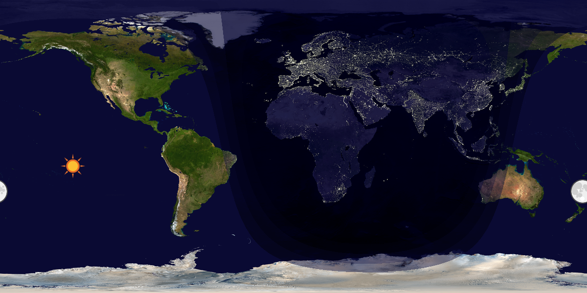 Verdenskart som viser dag og natt 