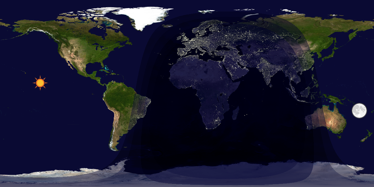 Verdenskart som viser dag og natt 