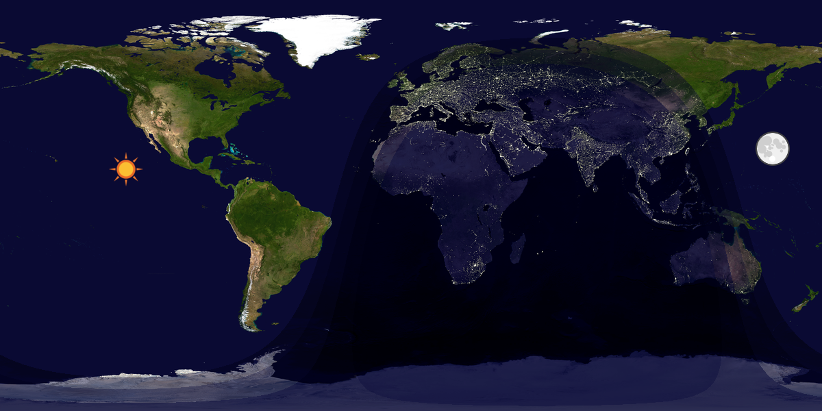 Verdenskart som viser dag og natt 