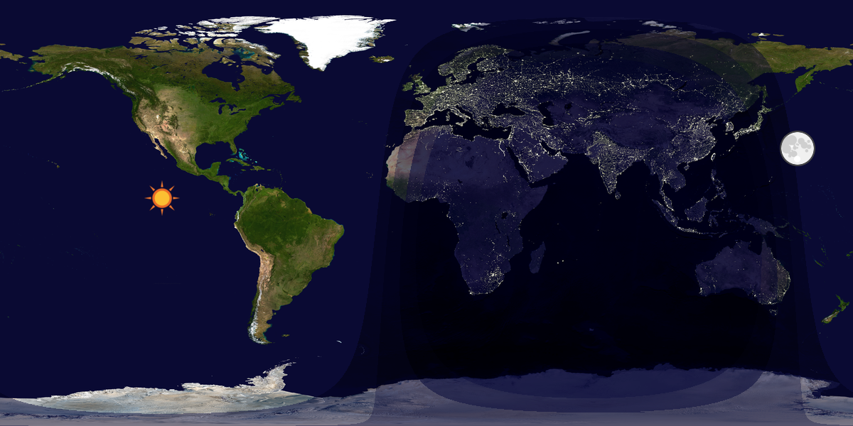 Verdenskart som viser dag og natt 