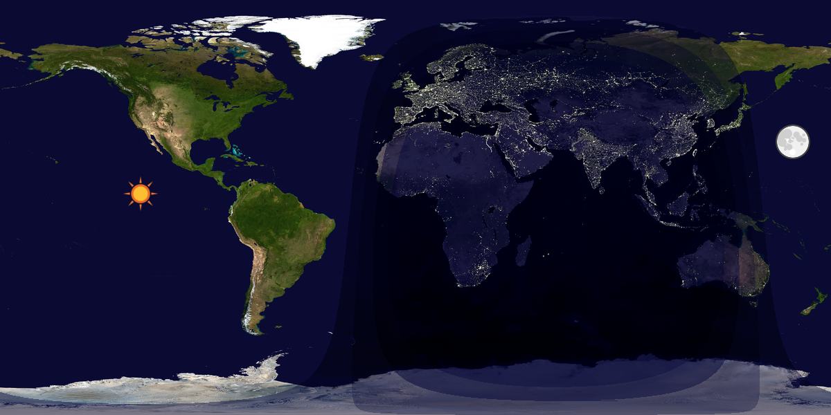 Verdenskart som viser dag og natt 