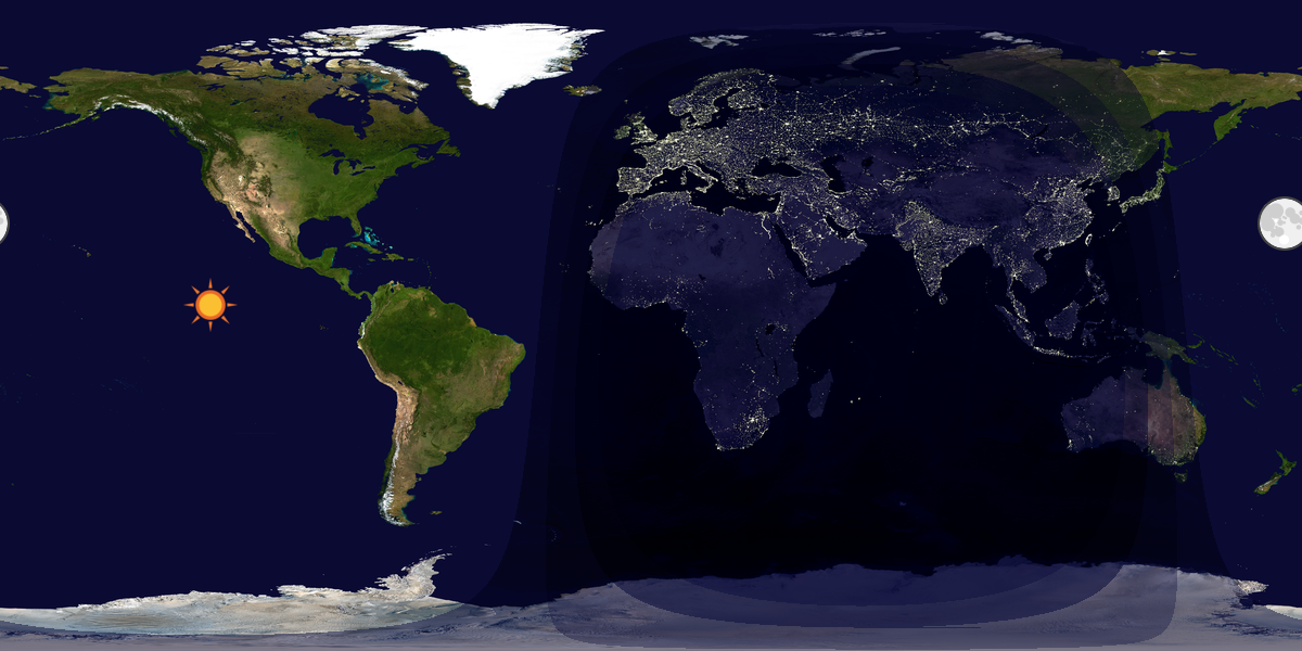Verdenskart som viser dag og natt 