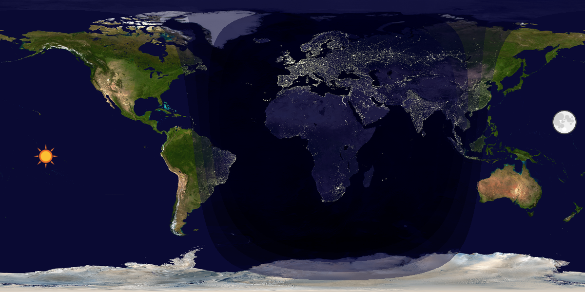 Verdenskart som viser dag og natt 