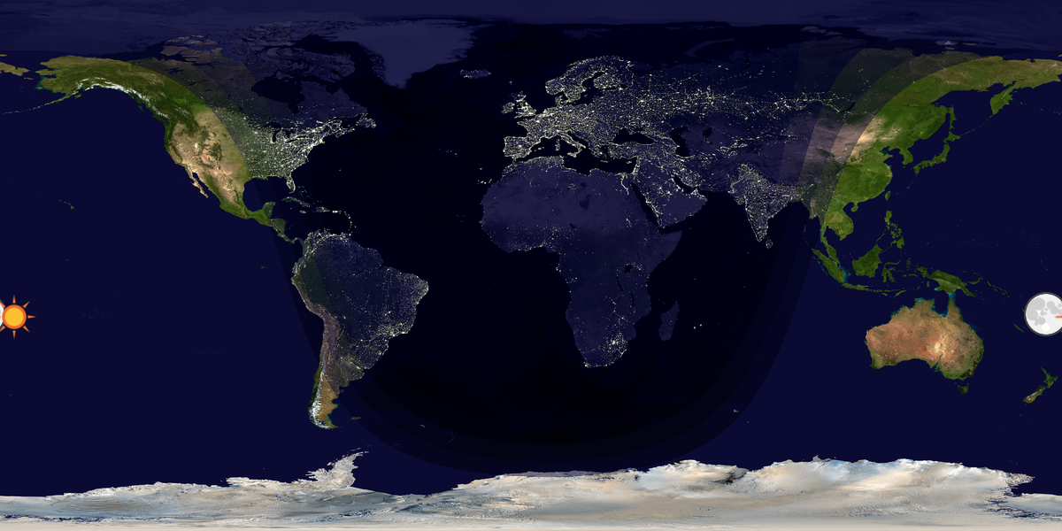 Verdenskart som viser dag og natt 
