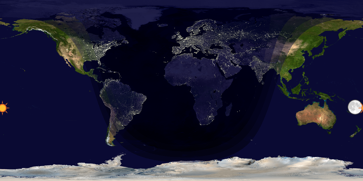 Verdenskart som viser dag og natt 