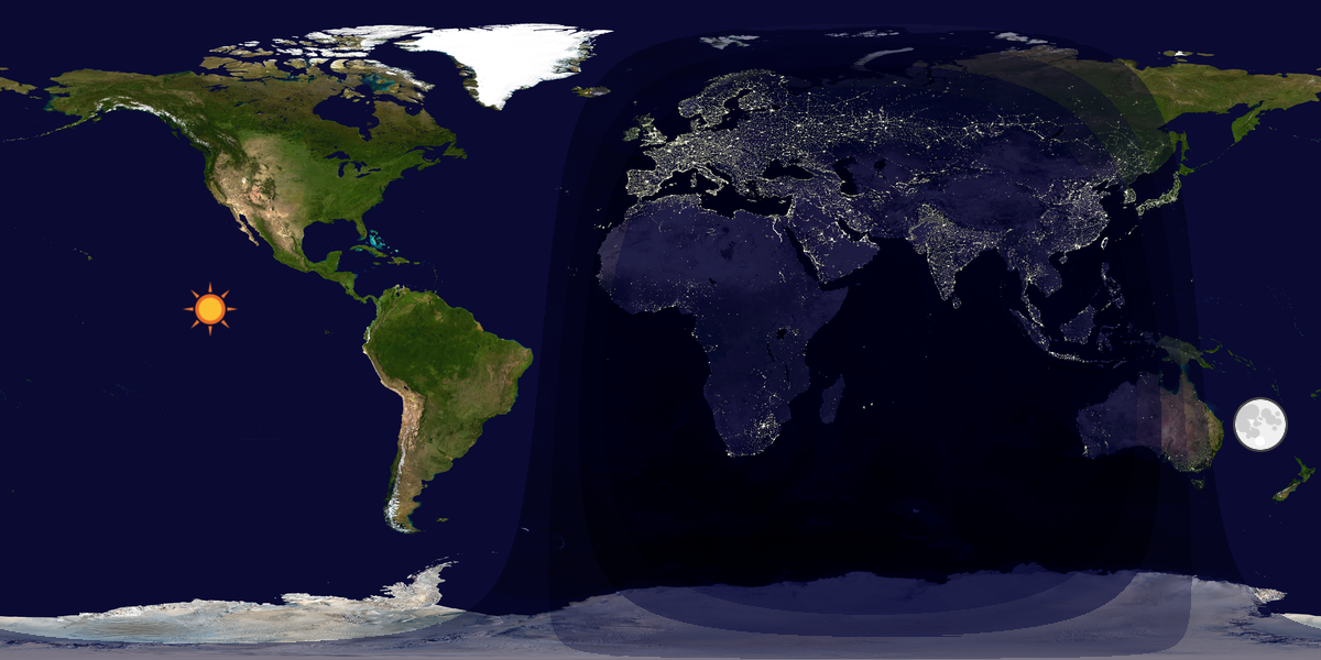 Verdenskart som viser dag og natt 