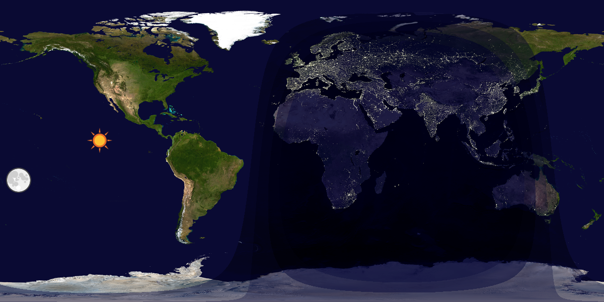 Verdenskart som viser dag og natt 