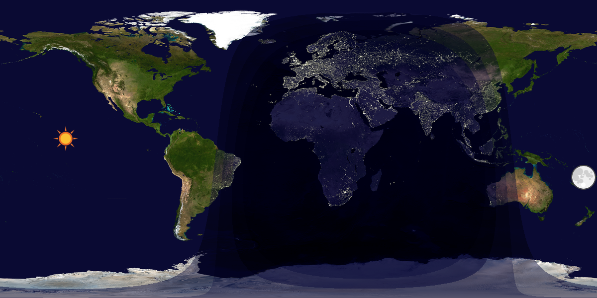 Verdenskart som viser dag og natt 