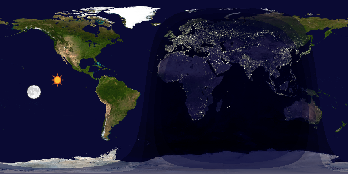 Verdenskart som viser dag og natt 
