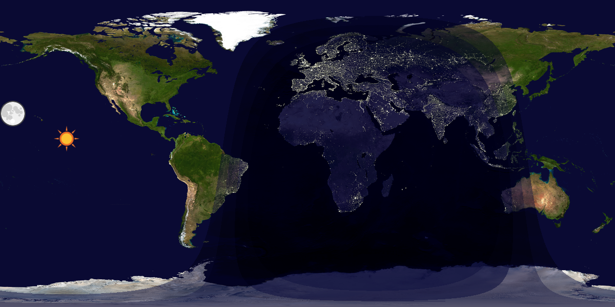 Verdenskart som viser dag og natt 